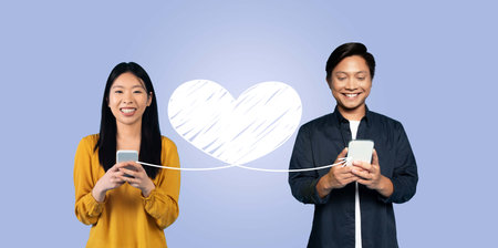Couple celebrating love on St. Valentines Day with heartfelt messages online