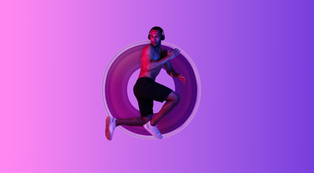 Young sporty man exercising in vibrant lifestyle portrait with copy space