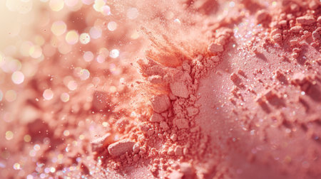 Fine Pink Powder Scattered Across a Textured Surface With Shimmering Particles Reflecting Light and Creating an Elegant Aesthetic Effect in a Bright Environment. Generative AIの素材