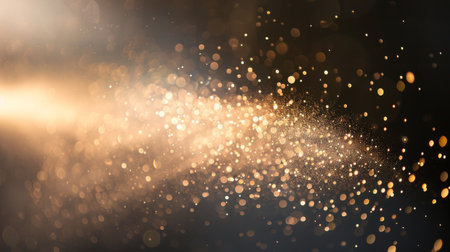 Shimmering Golden Particles Create a Magical Atmosphere in a Darkened Space During an Evening Event. Generative AIの素材