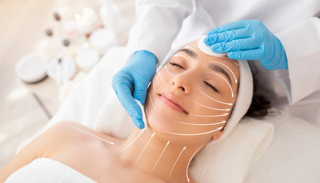 Pampering facial massage for rejuvenation and anti-aging in a serene spaの写真素材