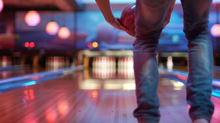 Bowling with friends creates a lively atmosphere filled with laughter and competitionの素材