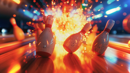 Bowling enthusiasts enjoy a lively night filled with excitement and colorful lightsの素材