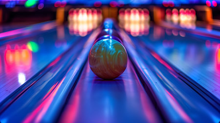 Colorful lights shine on the lanes, with a shiny ball adding to the festive funの素材