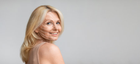 Woman enjoying facial massage for skin rejuvenation and anti-aging treatmentの写真素材