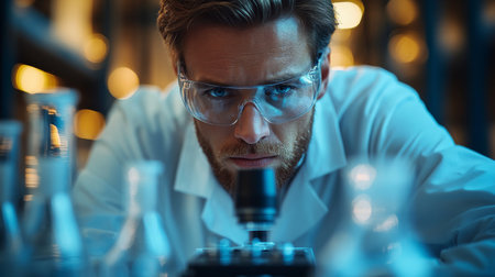 Scientist conducts research in laboratory focused on chemical synthesis and automation processes in the petrochemical industry. Generative AIの素材