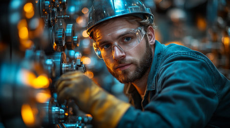 Workers engage in industrial automation tasks in a modern manufacturing facility focusing on steel techniques and engineering processes. Generative AIの素材