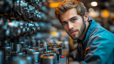 Skilled engineer working on advanced machinery in a modern manufacturing facility focused on steel and aluminum production. Generative AIの素材