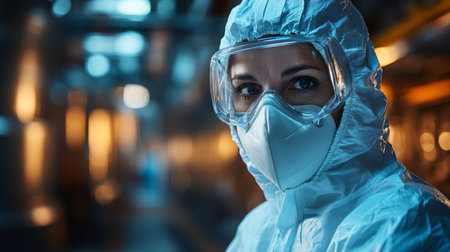 Operator wearing protective gear in a modern manufacturing facility focused on automation and engineering processes. Generative AIの素材