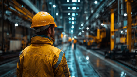 Worker in industrial factory overseeing automation process for steel and aluminum production during daytime hours. Generative AIの素材