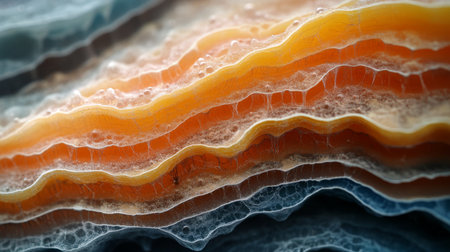 Layers of colored geological formations showcasing natural process of sedimentation and mineral deposition in a unique texture. Generative AIの素材