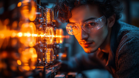 Exploring quantum mechanics through experimental setups involving qubits, superposition, and entanglement theories. Generative AIの素材
