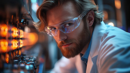 Exploring quantum physics concepts in a laboratory focused on qubits and superposition experiments. Generative AIの素材