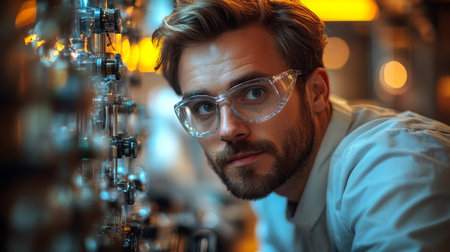 Innovative physicist exploring quantum mechanics and molecular energy in a laboratory setting. Generative AIの素材