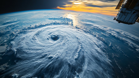 Monitoring a hurricane from space with advanced satellite technology in the atmosphere over the ocean. Generative AIの素材