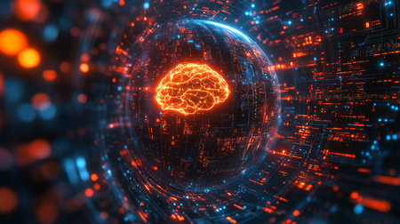 Quantum computing visual representation highlighting qubits, superposition, and algorithmic neural networks for data optimization. Generative AIの素材