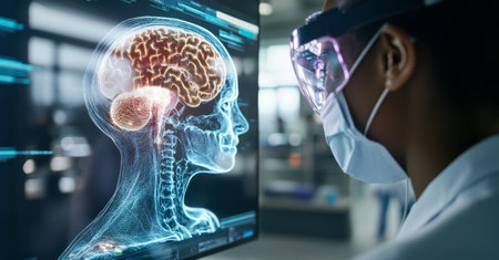 Future doctors view advanced brain imaging during internship at medical facility. Generative AIの素材