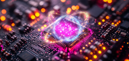 Exploring quantum computing concepts with qubits and algorithms in a digital circuit. Generative AIの素材
