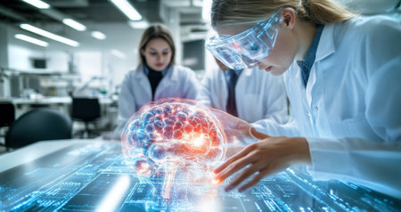 Future doctors collaborate on innovative projects in a high-tech lab setting. Generative AIの素材