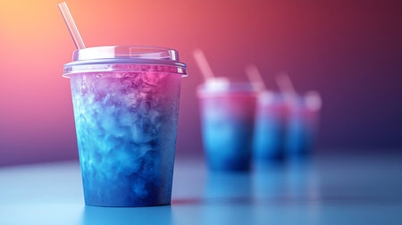 Refreshing colorful drinks cooling off a summer afternoon in a vibrant setting with blurred background. Generative AIの素材