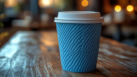 Warm coffee cup rests on wooden table in cozy cafe during late afternoon, capturing a serene moment of relaxation. Generative AIの素材