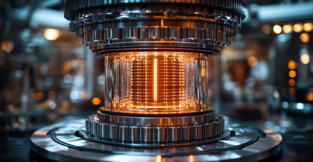 A sophisticated quantum computer core showcases qubits in superposition and entanglementの素材