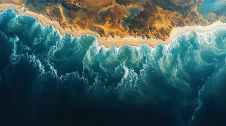 Geospatial analysis of coastal waves and shoreline dynamics captured by advanced satellite technology. Generative AIの素材