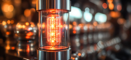 Quantum computing technology with glowing qubit components in advanced research lab. Generative AIの素材