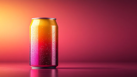 Vibrant soda can illuminated by warm light against a colorful background in a cozy setting. Generative AIの素材