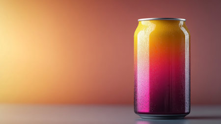 Colorful canned beverage with vibrant gradient against a warm background. Generative AIの素材