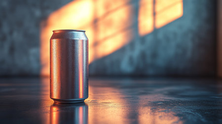 Sunlight casting warm tones on a metallic can in an industrial space during the late afternoon hours of the day. Generative AIの素材