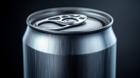 Close up view of a metallic beverage can with a pop top against a dark background. Generative AIの素材