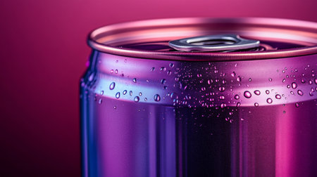 Colorful beverage can with droplets of water on a vibrant background showcasing thirst-quenching refreshment. Generative AIの素材