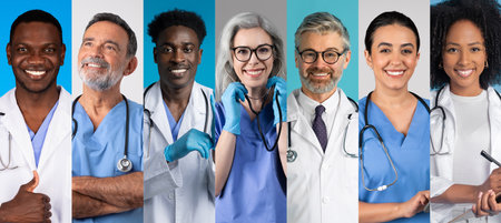 Celebrating diversity in healthcare with cheerful medical professionalsの写真素材