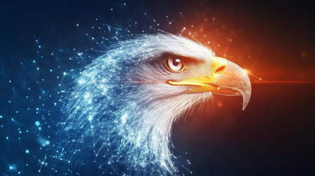Eagle representing American spirit in a digital art style with vibrant colors. Generative AIの素材