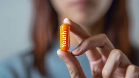 A person holds a capsule labeled Youth, representing breakthroughs in genetic researchの素材