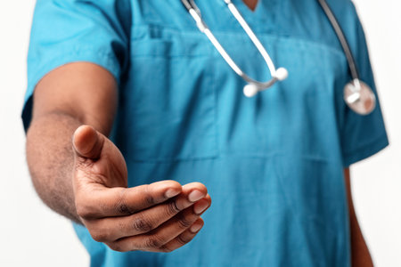 Healthcare professional ready to assist patients at a medical facilityの写真素材
