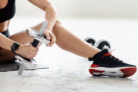 Gym at living room and healthy lifestyle conceptの写真素材