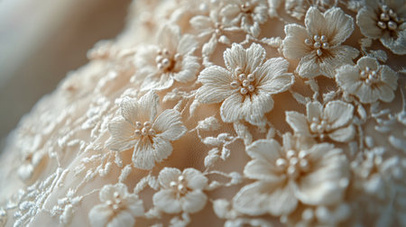 Elegant floral embroidery on soft fabric showcases intricate design for special occasions or formal attire Generative AIの素材