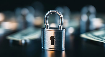 Secure banking privacy with padlocks and money representing financial safety. Generative AIの素材