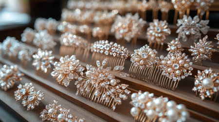 Elegant collection of handcrafted hair accessories displayed beautifully in a boutique setting Generative AIの素材
