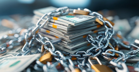 Secure banking practices protect financial assets with locks and chains. Generative AIの素材