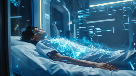 A person undergoing a genetic therapy procedure aimed at prolonging youth and enhancing healthの素材