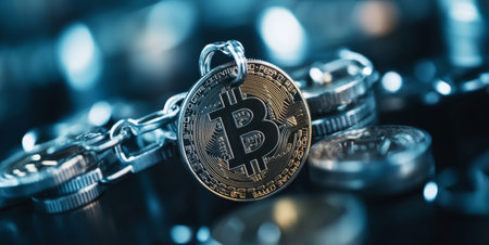 Secure your digital investments with a lock and cryptocurrency symbol. Generative AIの素材