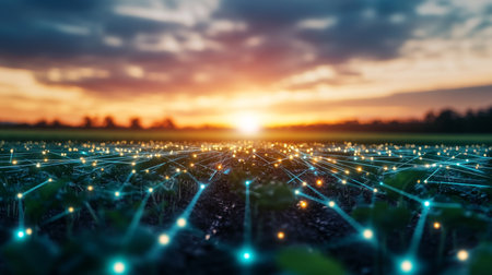 Modern agricultural practices enhance crop selection under sunset skies. Generative AIの素材