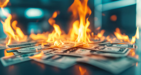 Money burning amid financial uncertainty, highlighting risks in asset management Generative AIの素材