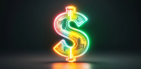 Assets and growth symbolized by vibrant dollar sign with neon lights Generative AIの素材