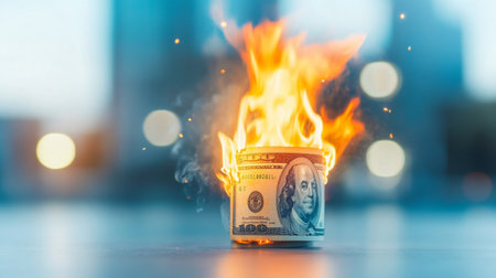 Burning money symbolizes instability and concerns in financial portfolios Generative AIの素材