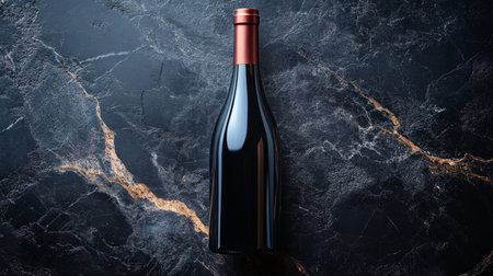 Elegant wine bottle atop a dark marble surface with unique patterns reflecting modern design aesthetics. Generative AIの素材