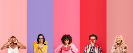 Celebrating love and affection through vibrant colors and joyful expressionsの写真素材